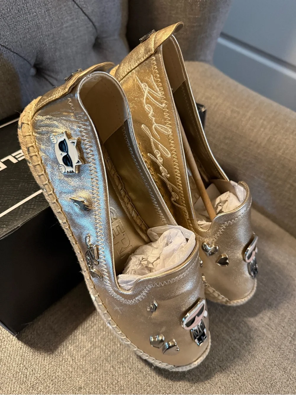 Karl Lagerfeld Metallic Gold Slip-On Espadrilles